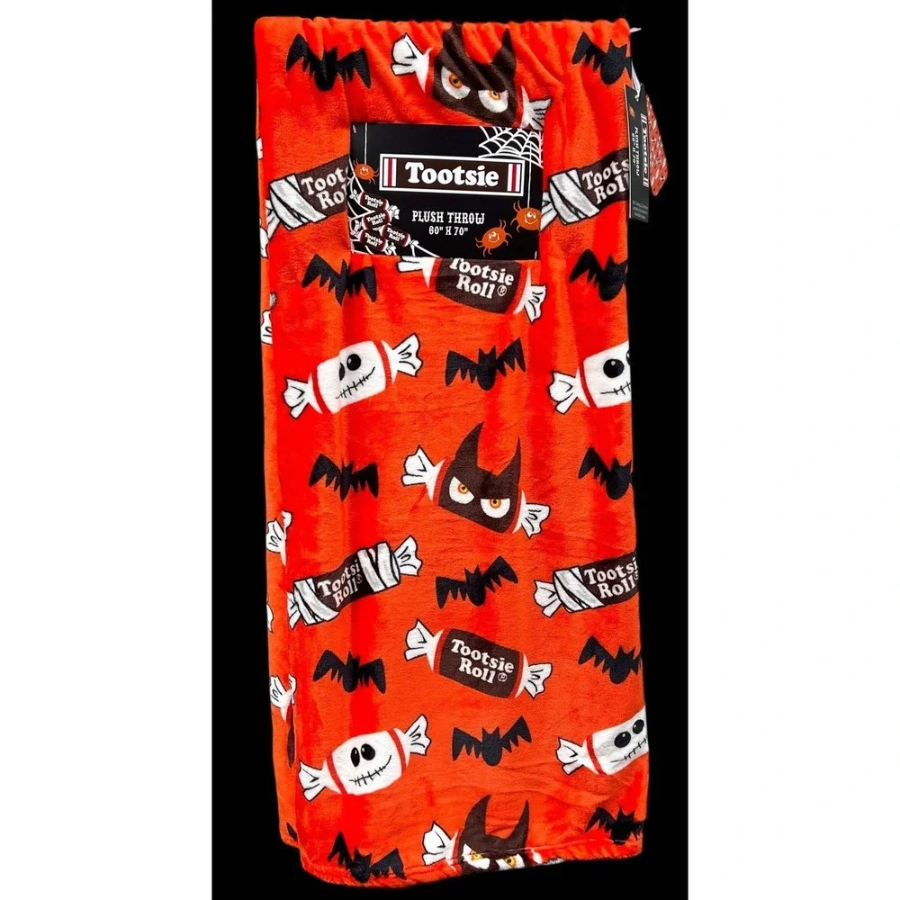 Tootsie Roll Candy Halloween Plush Throw Blanket 60 x 70 Orange/Black
